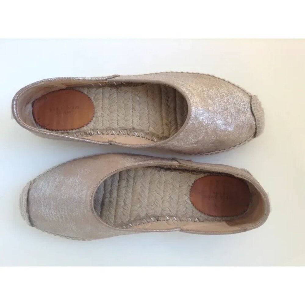 Rag & Bone Metallic Silver Georgie Leather Espadrilles Ballet Flats 37.5  US 7